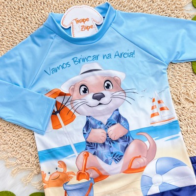 Linha Praia - Blusa Manga Longa com Proteção UV50+ e Sunga - Vamos Brincar na Areia!